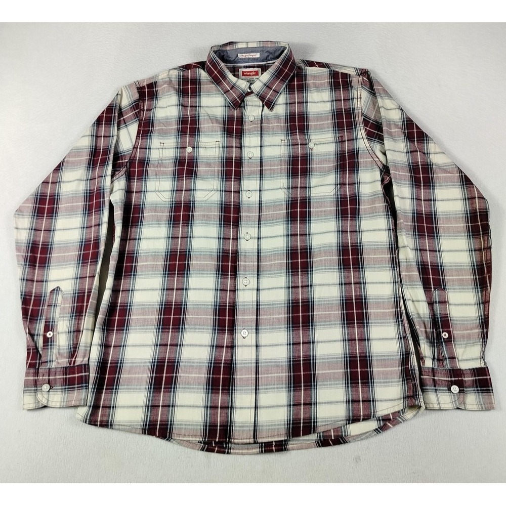 Wrangler Shirt Mens Large‎ Red Plaid Long Sleeve Flex Comfort Western Cowboy PBR